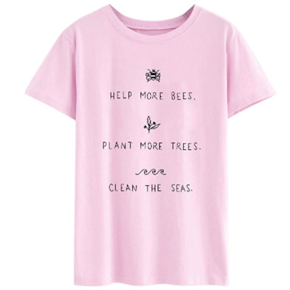 Rocksir Women's Save The Bees T-shirt Graphic Shirt Pink SMALL - 100%Cotton